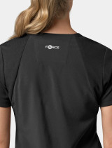 Zoomed in view of the back yolk detail on the  women's Carhartt flex panel vneck scrub top C13610 in black
