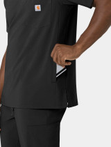 A close up view of the left side pocket on the  Carhartt mens vneck scrub top C16410 in black
