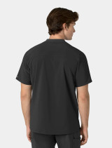 The back of a healthcare worker wearing the Carhartt mens scrub top C16310 in black