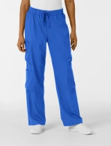 Front view of WINK Boundless Women's Classic Wide Leg Cargo Scrub Pant 5451 in Royal