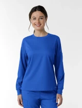 Front view of WINK Boundless Women's Crew Neck Classic Long Sleeve Scrub Tee 6551 in Royal