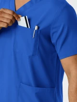 Chest pocket detail of WINK Boundless Men's 4-Pocket V-Neck Scrub Top 6351 in Royal
