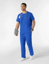 Full-length model view of WINK Boundless Men's Crew Neck Classic Scrub Tee 6651 in Royal