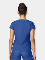 Back view of Med Couture Insight Women's Dolman Sleeve Scrub Top MC00008 in Royal