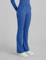 Right side view of Med Couture Insight Women's High-Rise Flare Leg Scrub Pant MC00078 in Royal