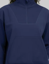 Kangaroo pocket detail of Med Couture Insight Women's Half Zip Pullover Scrub Jacket MC00079 in Navy