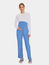 Full-length model view of Cherokee Workwear Originals Ultra Women's Maternity Straight Leg Cargo Scrub Pant CK118A in Ciel
