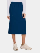 Right side view of Cherokee Workwear Originals Ultra Women's Mid Length Cargo Scrub Skirt CK563A in Navy