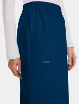 Logo detail of Cherokee Workwear Originals Ultra Women's Mid Length Cargo Scrub Skirt CK563A in Navy