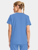 Back view of Cherokee Workwear Originals Ultra Women's Maternity Mock Wrap Scrub Top CK701A in Ciel