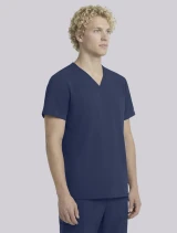 Right side view of Cherokee Workwear Originals Ultra Unisex No Pocket V-Neck Scrub Top CK869A in Navy