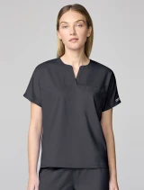 Front view of Cherokee Workwear Revolution Women's Mandarin Collar Dolman Scrub Top CK00038 in Pewter