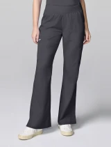 Front view of Cherokee Workwear Revolution Women's Mid Rise Flare Cargo Scrub Pant CK00039 in Pewter