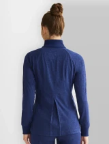 Back view of Healing Hands Purple Label Women's Devon Jacquard Zip-Up Scrub Jacket HH301 in Navy