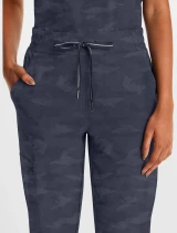 Drawstring waistband close-up of Healing Hands Purple Label Women's Tate Camo Jogger Scrub Pant 9350 in Pewter