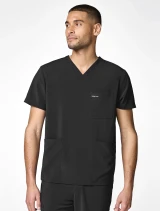 Front view of Healing Hands HH Works Men's 3 Pkt Scrub Top HH00051 in Black