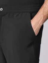 Front pocket detail of Healing Hands HH Works Men's Mid Rise Zip Fly Straight Leg Pa Scrub Pant HH00052 in Black