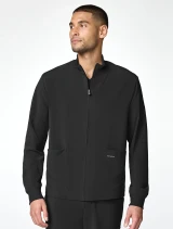 Front view of Healing Hands HH Works Men's Mock Neck Scrub Jacket HH00053 in Black