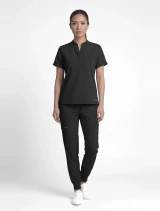 Full-length model view of Healing Hands HH Works Women's Macy Scrub Top HH650 in Black