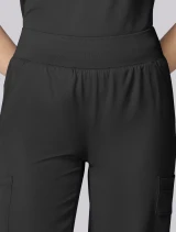 High-rise waistband close-up of Healing Hands HH Works Women's Wide Leg Scrub Pant HH00045 in Black