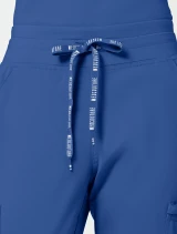 Drawstring waistband close-up of Med Couture Touch Women's Double Cargo Jogger Scrub Pant MC7705 in Royal