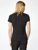 Back view of Med Couture Amp Women's Four Pocket Round Neck Scrub Top MC00027 in Black