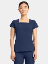 Front view of Med Couture Amp Women's 3-Pocket Square Neck Scrub Top MC704 in Navy