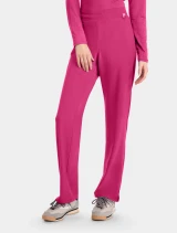 Side view of Med Couture Amp Women's Straight Leg Pull-On Scrub Pant MC103 in Pink Power