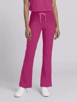 Front view of Med Couture Amp Women's High Rise 4-Pocket Flare Scrub Pant MC104 in Pink Power