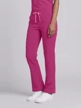 Side view of Med Couture Amp Women's High Rise 4-Pocket Flare Scrub Pant MC104 in Pink Power