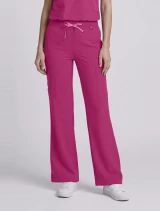 Front view of Med Couture Amp Women's Wide Leg Pull On Scrub Pant MC109 in Pink Power
