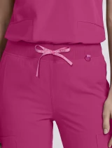 Drawstring waistband detail of Med Couture Amp Women's Wide Leg Pull On Scrub Pant MC109 in Pink Power