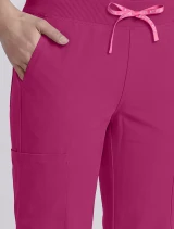Pocket detail of Med Couture Amp Women's Wide Leg Pull On Scrub Pant MC109 in Pink Power