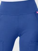 High-rise waistband close-up of Med Couture Amp Knit Women's Flare Leg Yoga Scrub Pant MC150 in Royal