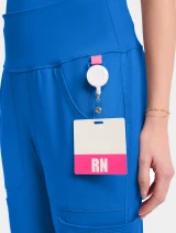 Front pocket detail of Med Couture Amp Knit Women's Jogger Scrub Pant MC152 in Royal