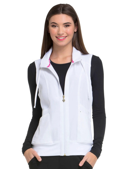 Front view of the Heartsoul women's zip front vest #HS500 in white