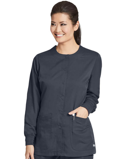 Front View of Grey's Anatomy Warm Up Jacket 4450 in Granite