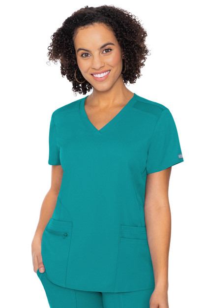 Front View of Med Couture Touch V-Neck Top 7468 in Teal