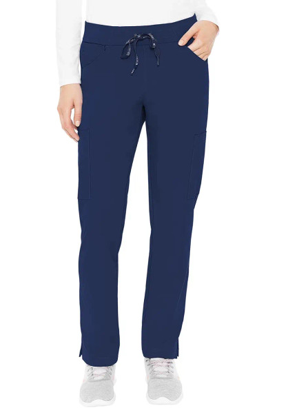 Front view of Med Couture Peaches yoga straight leg pant in navy. Item MC8733.