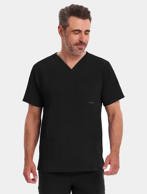 Front view of Healing Hands HH Works Men's Mathew V-Neck Top #2590 in Black