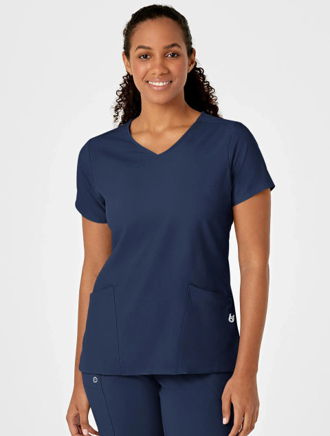 Front view of the women's Wink W123 scrub top #6755 in navy.