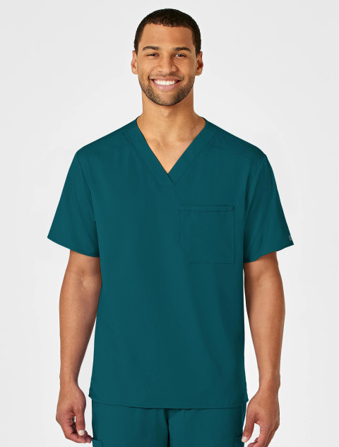 Front view of the Wink Pro men's scrub top #6619 in caribbean.