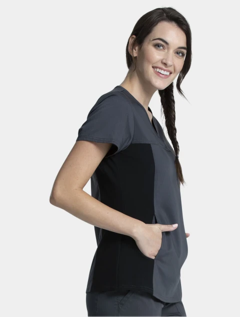 Cherokee Workwear Revolution Women's V-Neck Knit Panel Top #WW2875