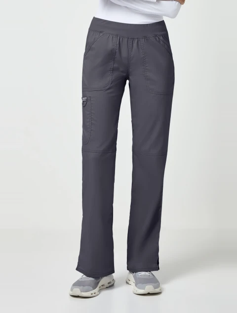 Front view of Cherokee Workwear Revolution Women's Straight Leg Pull-On Cargo Scrub Pant WW110 in Pewter