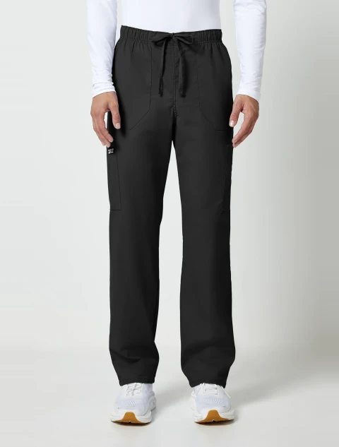 Front view of Cherokee Workwear Professionals Men's Fly Front Cargo Pant #WW190 in Black