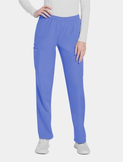 Front view of Cherokee Workwear Originals Ultra Women's Pull-On Straight Leg Cargo Scrub Pant CK281A in Ciel