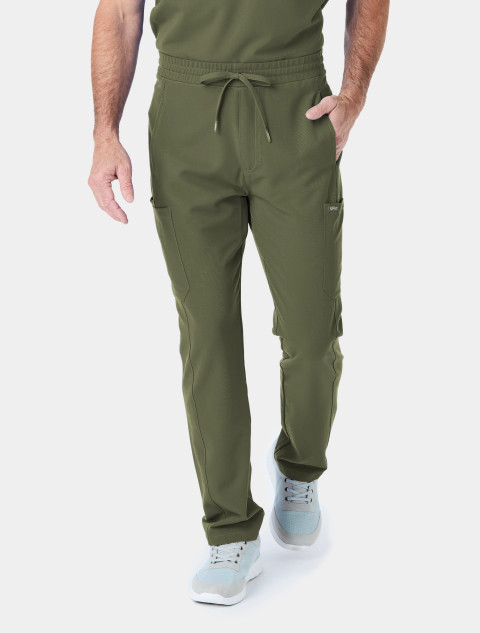 Front view of the Spirit Scrubs men's straight leg scrub pant UOB609 in olive.