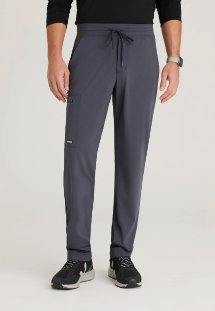 Front view of the Grey's Anatomy Knit-Stretch men's straight-leg scrub pant GRSP706 in steel