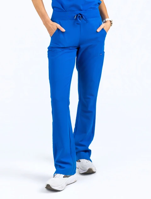 waist down view of the spirit scrubs women's flare leg scrub pant uob405 in royal
