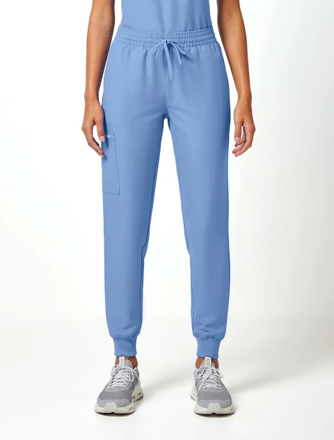 Waist down view of the Cherokee Ultra women's jogger scrub pant in ciel blue (style CK00034A)